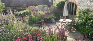 small garden with scented plants. sunlit planting sunny planting combinations drought tolerant planting